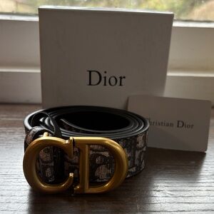 Dior Men's Black and Gold Monogram Belt